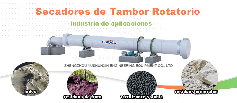 materiales de aplicación del secador de tambor rotatorio